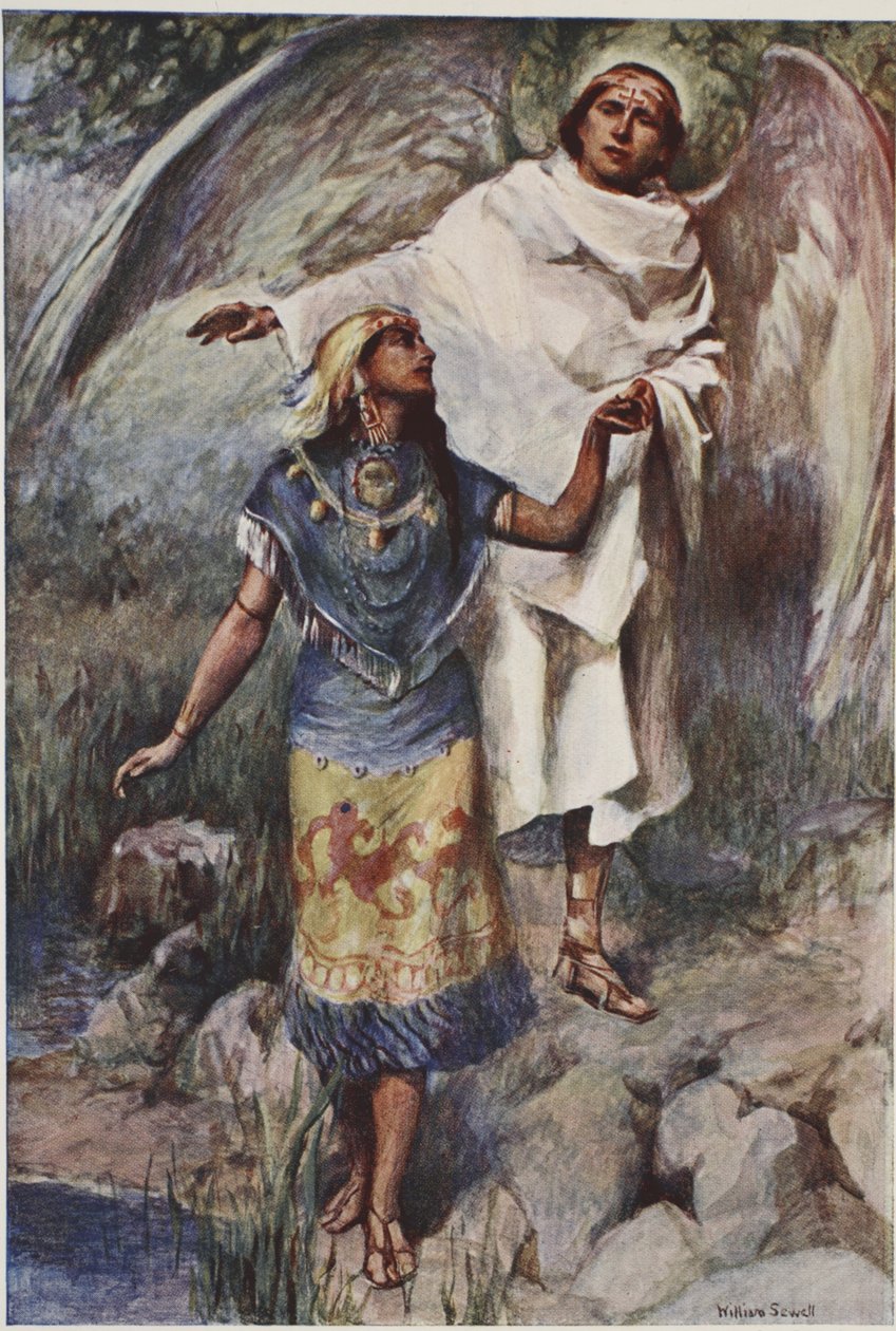 The old gods vanquished, a princess of ancient Mexico is shown the coming of a new faith, from 
