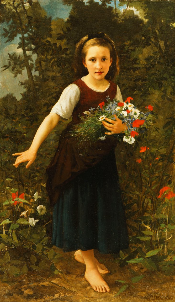 Little Girl by the Brook holding a Sheaf of Flowers by William Adolphe Bouguereau