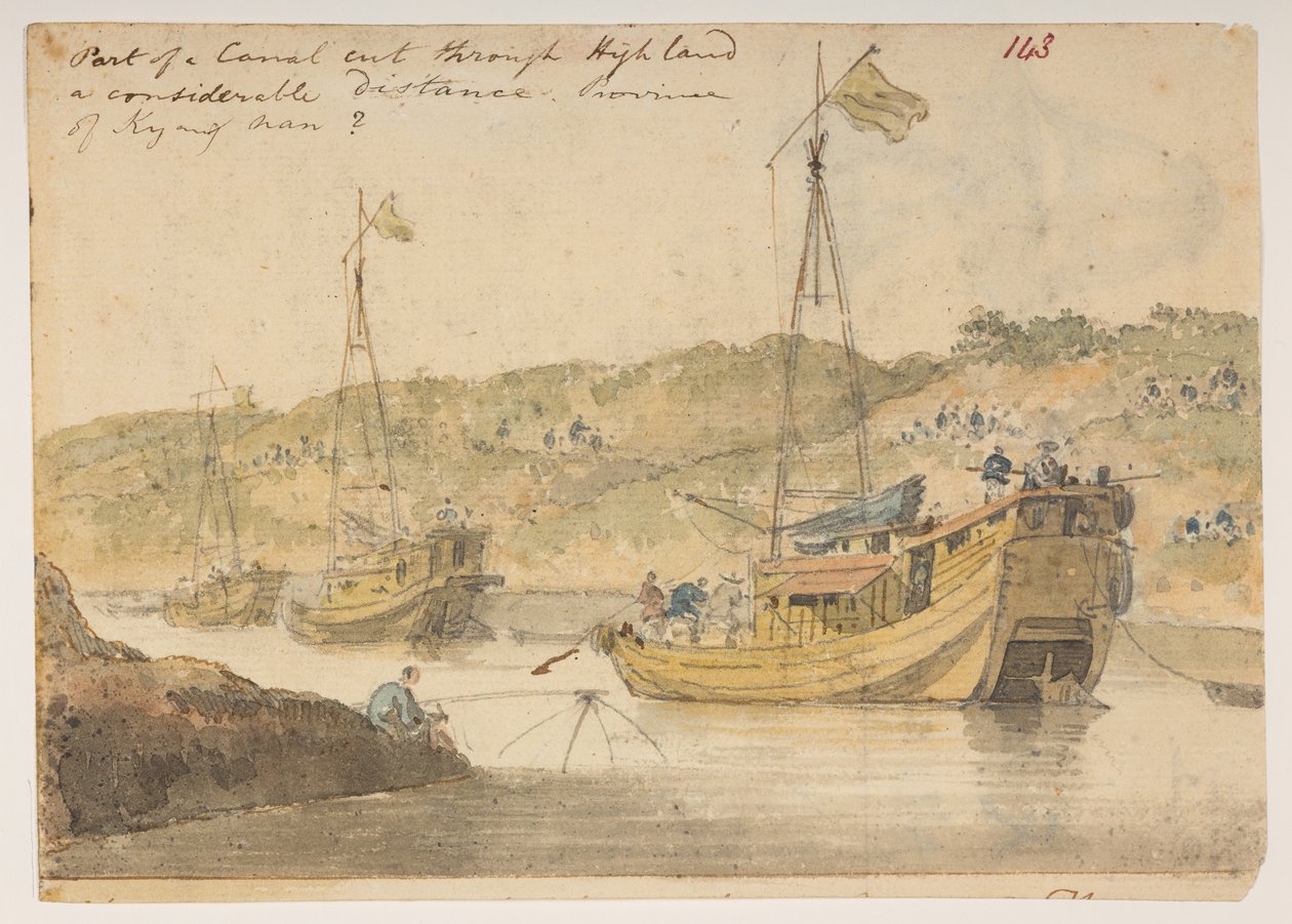 Part of a Canal cut through High land a considerable distance. Province of Kyangnan, from an Album of 372 drawings of landscapes, coastlines, costumes and everyday life made during Lord Macartney