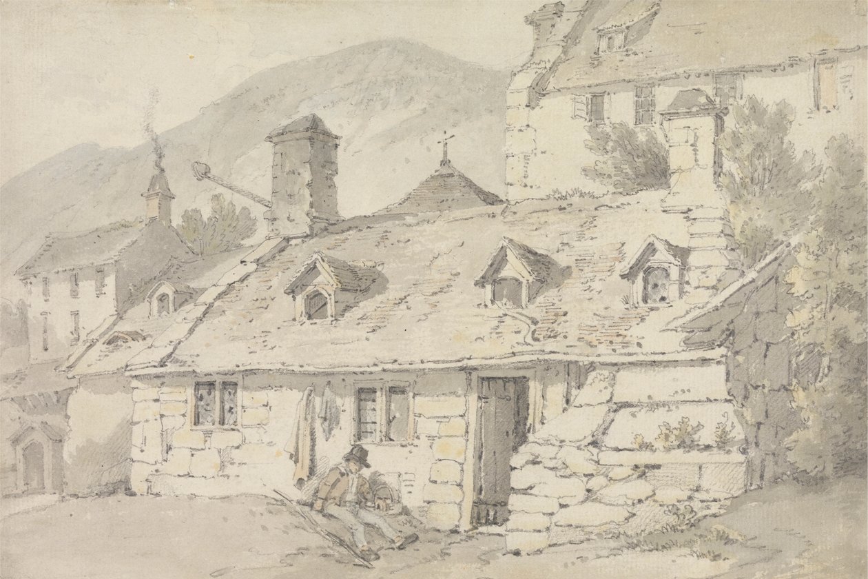 Stone Cottages in a Mountainous Landscape with a Figure in the Foreground by William Alexander