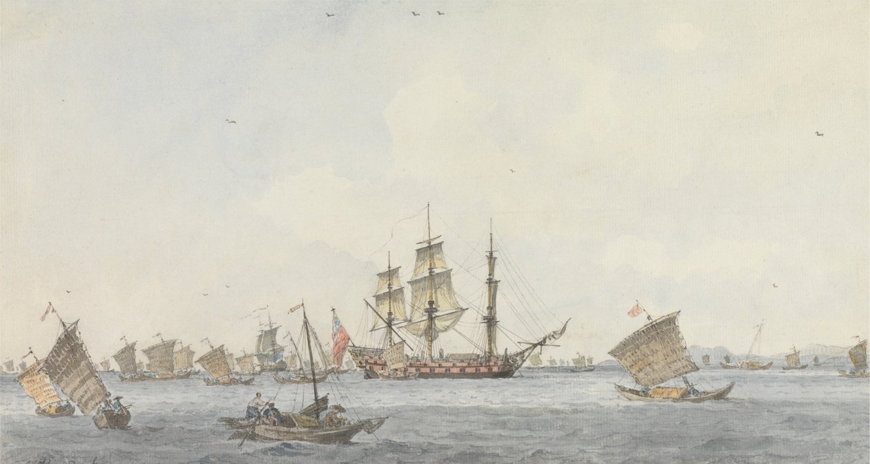 The Hindostan at Anchor in the Strait of Mi-a-tau of the City of Ten-choo-fou at the Entrance to the Gulf of Pekin by William Alexander
