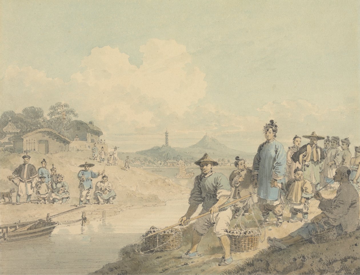 View in China: Figures with Pagoda and Mountain by William Alexander