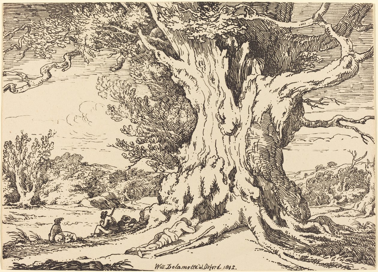 Resting, Men and Dogs under a Big Tree by William Alfred Delamotte
