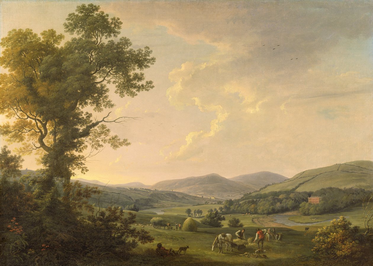 Landscape with Haymakers and a Distant View of a Georgian House by William Ashford