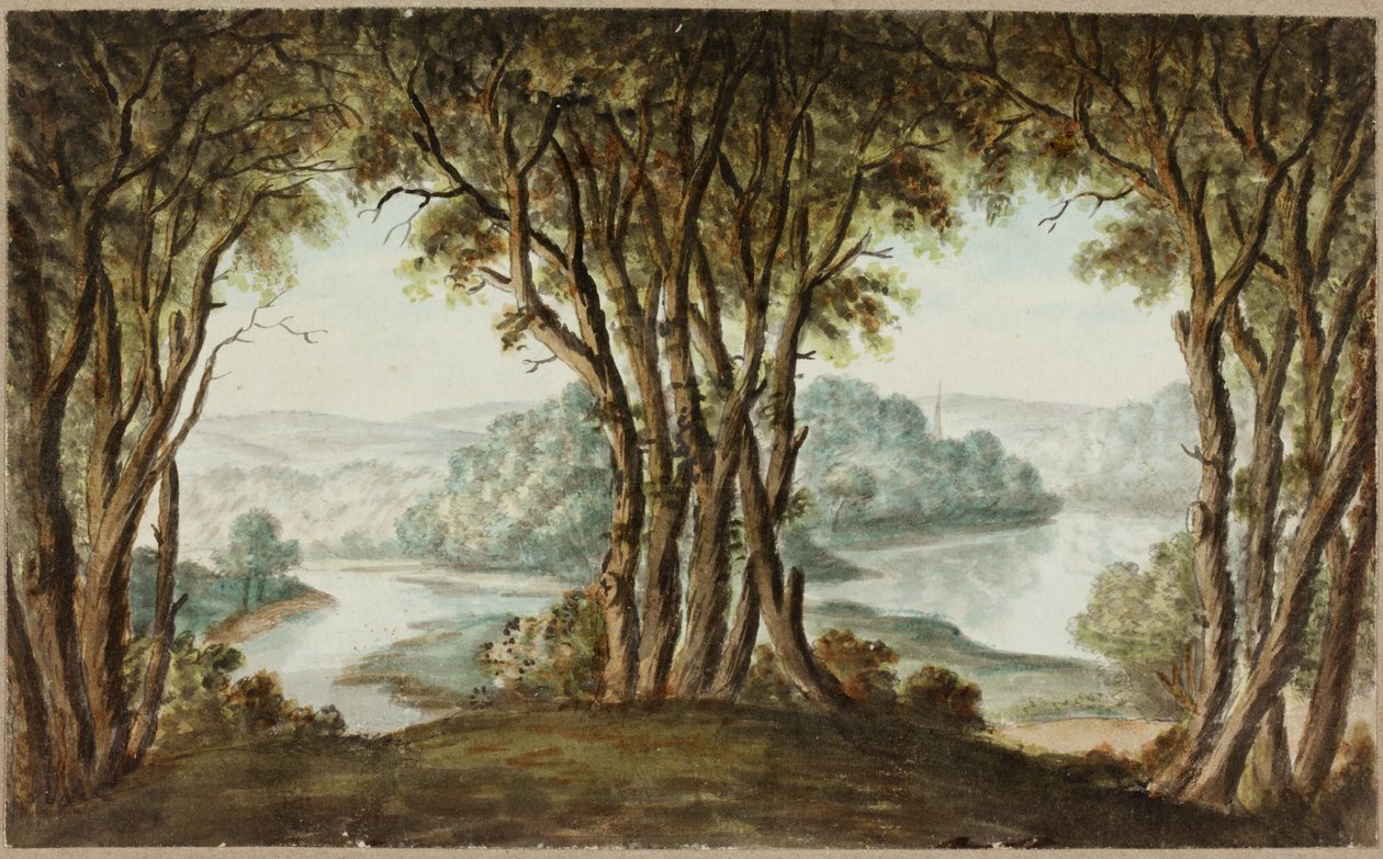 River Landscape Seen Through Trees by William Beilby