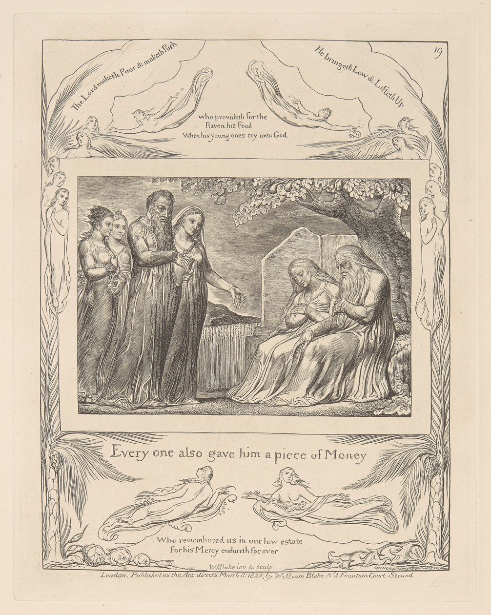 Book of Job, Plate 19, Every One also Gave Him a Piece of Money by William Blake