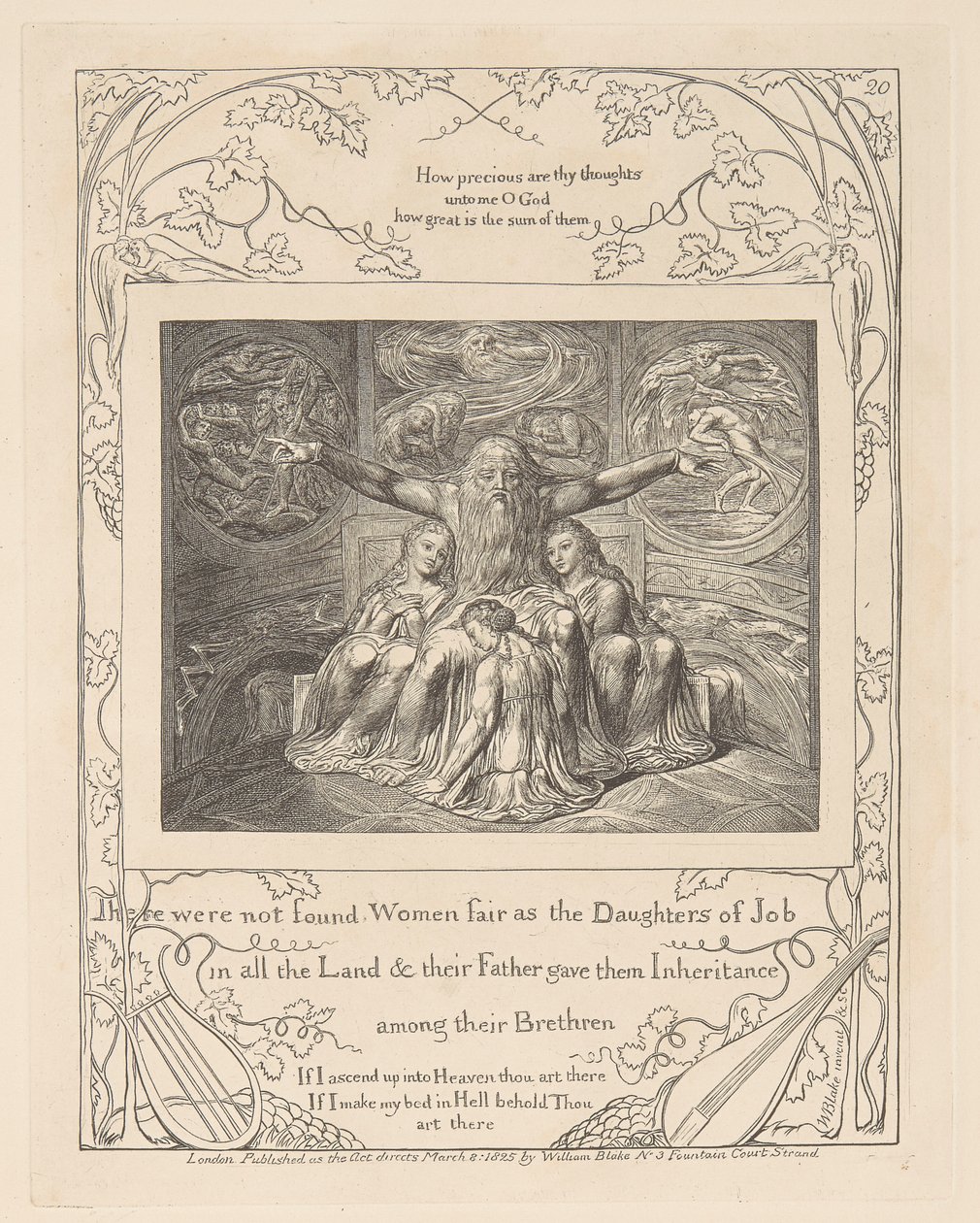 Book of Job, Plate 20, Job and His Daughters by William Blake