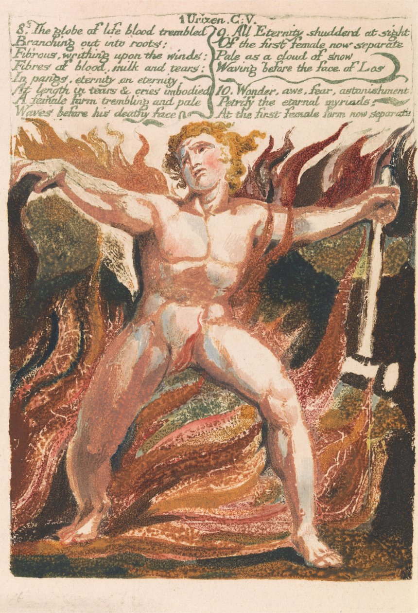 The First Book of Urizen, Plate 15, "8. The globe of life blood trembled . . . ." (Bentley 18) by William Blake