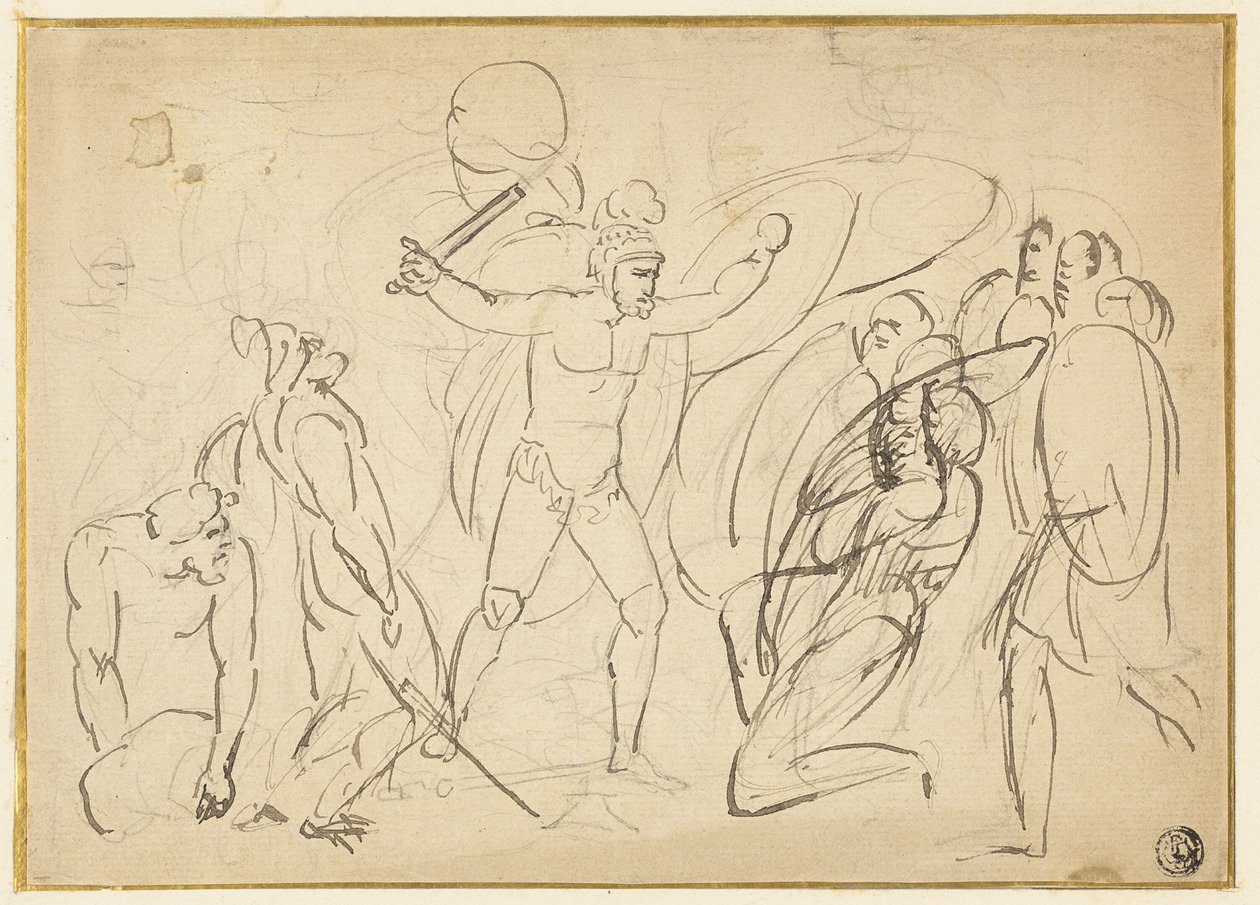 Classical Combat (recto); Sketch of Male Nude (verso) by William Blake
