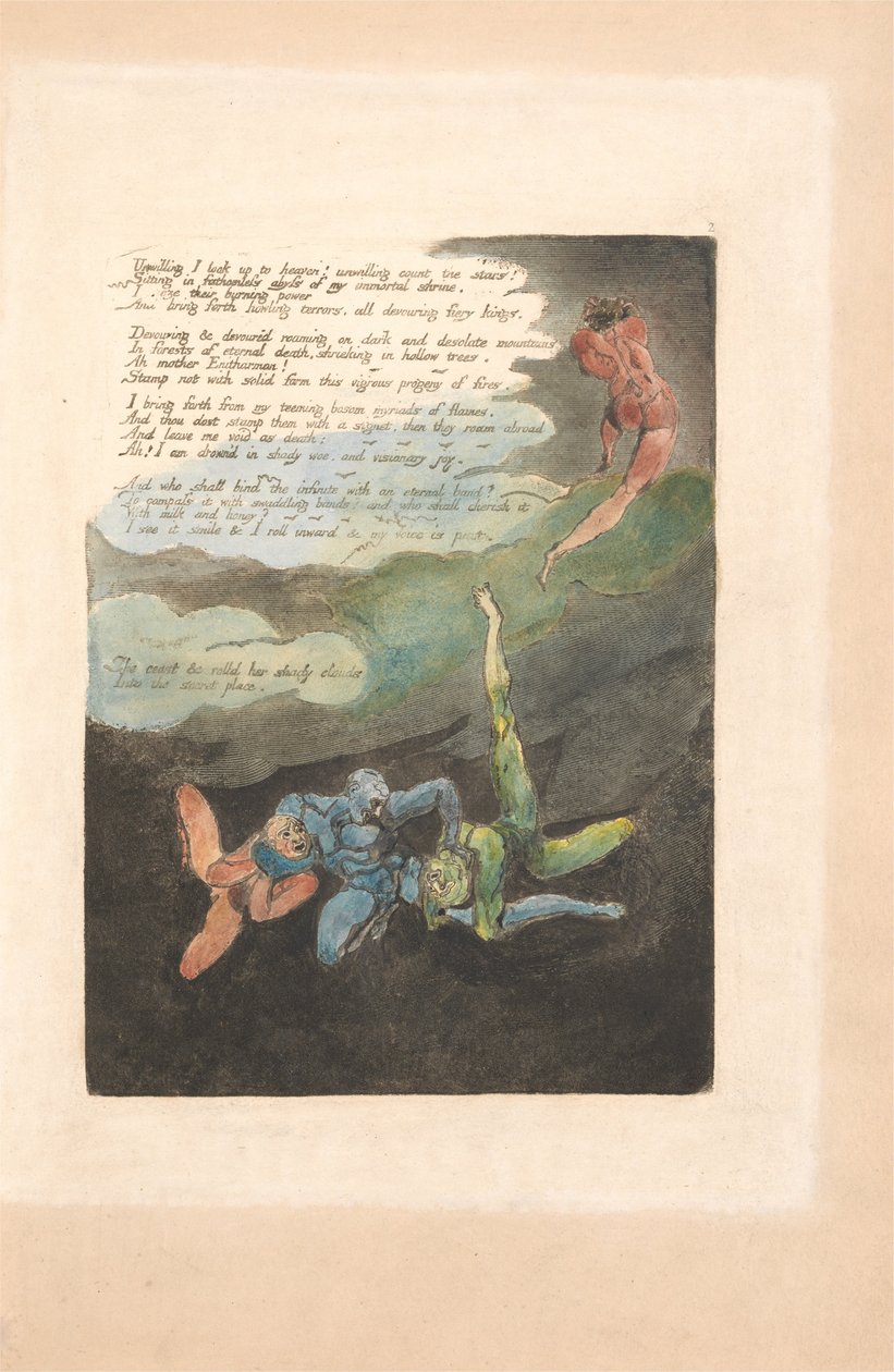 Europe. A Prophecy, Plate 4, Unwilling I Look Up (Bentley 5) by William Blake