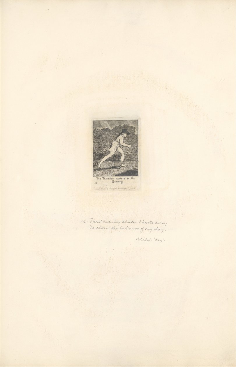 For the Sexes- The Gates of Paradise, Plate 16, The Traveller hasteth in the Evening by William Blake