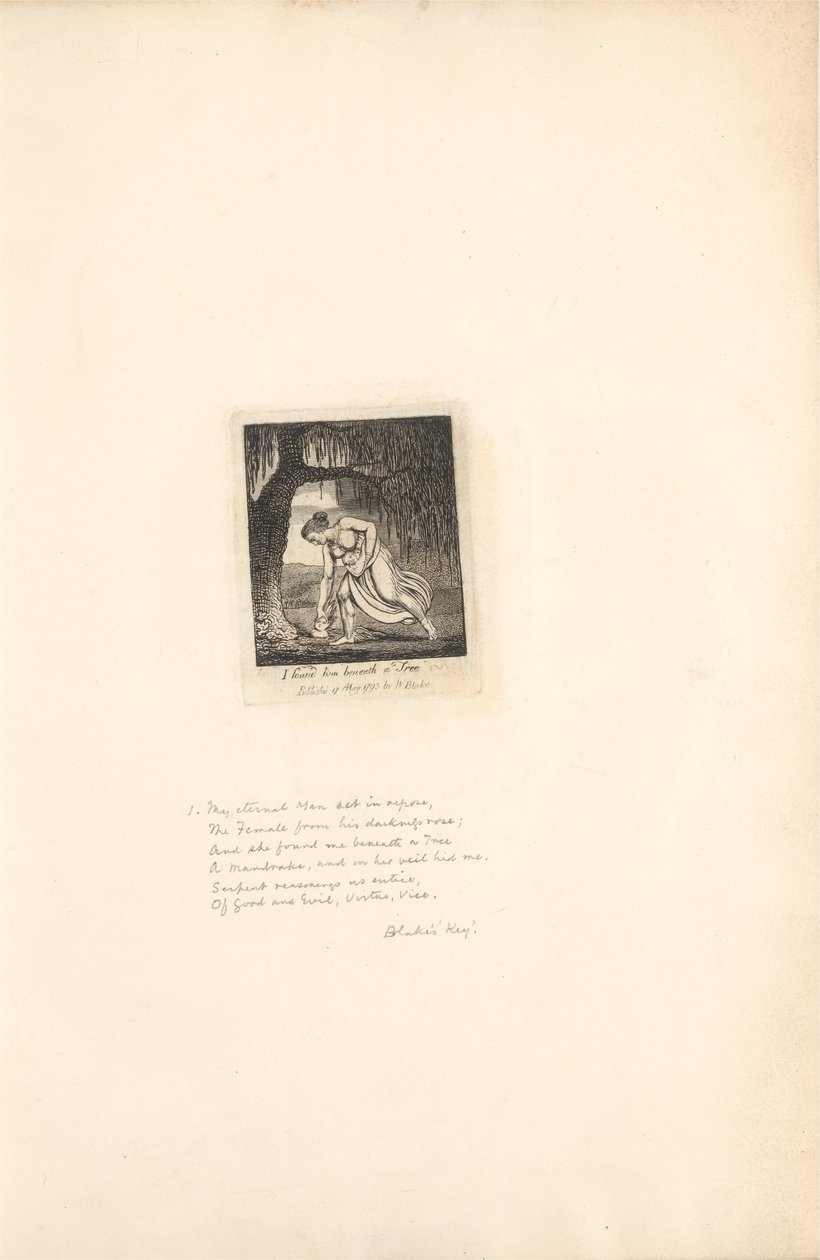 For the Sexes- The Gates of Paradise, Plate 3, I found him beneath a Tree by William Blake