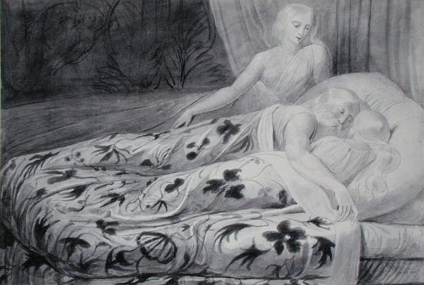 Har and Heva Asleep with Mnetha Guarding Them, illustration from 