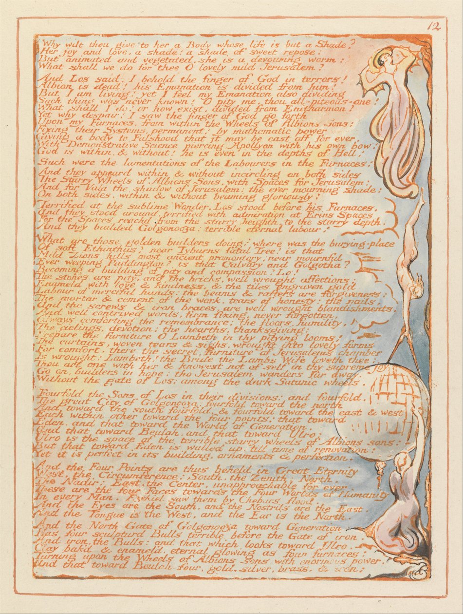 Jerusalem, Plate 12, Why Wilt Thou Give to Her by William Blake