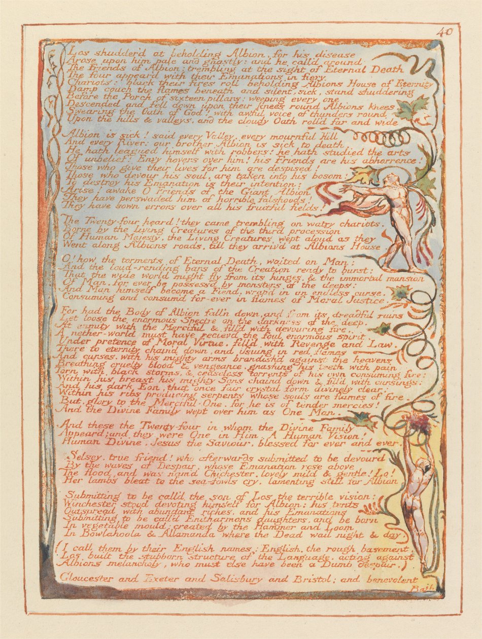 Jerusalem, Plate 40, Los shudderd at beholding Albion.... by William Blake