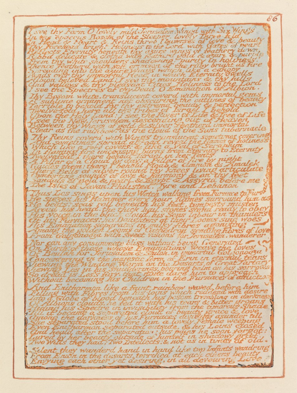 Jerusalem, Plate 86, I see thy Form.... by William Blake