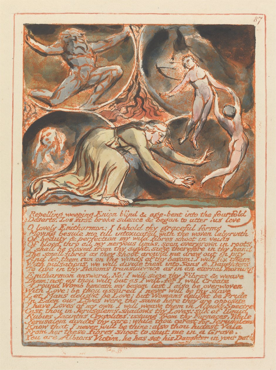 Jerusalem, Plate 87, Repelling weeping Enion by William Blake