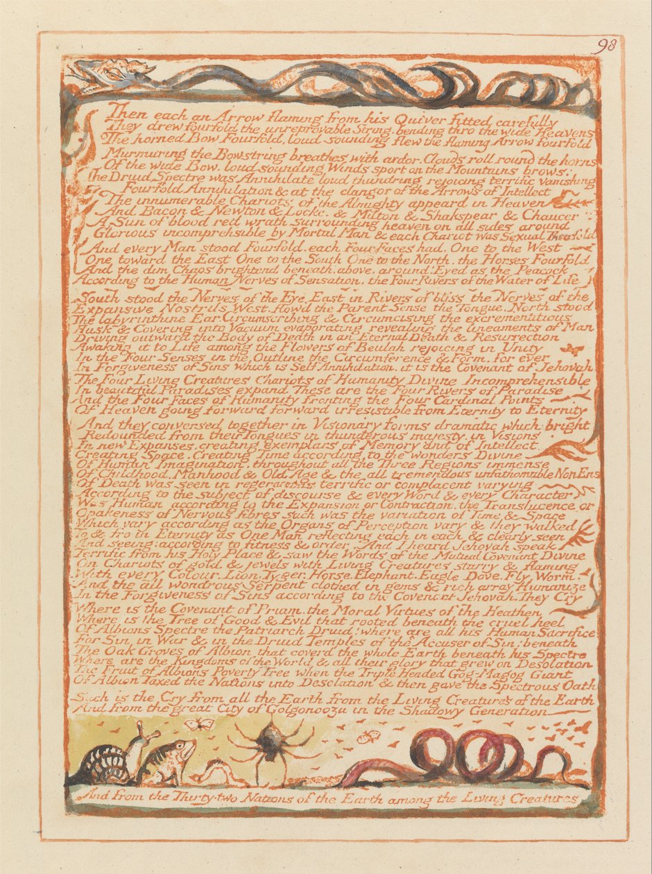 Jerusalem, Plate 98, Then Each an Arrow Flaming by William Blake
