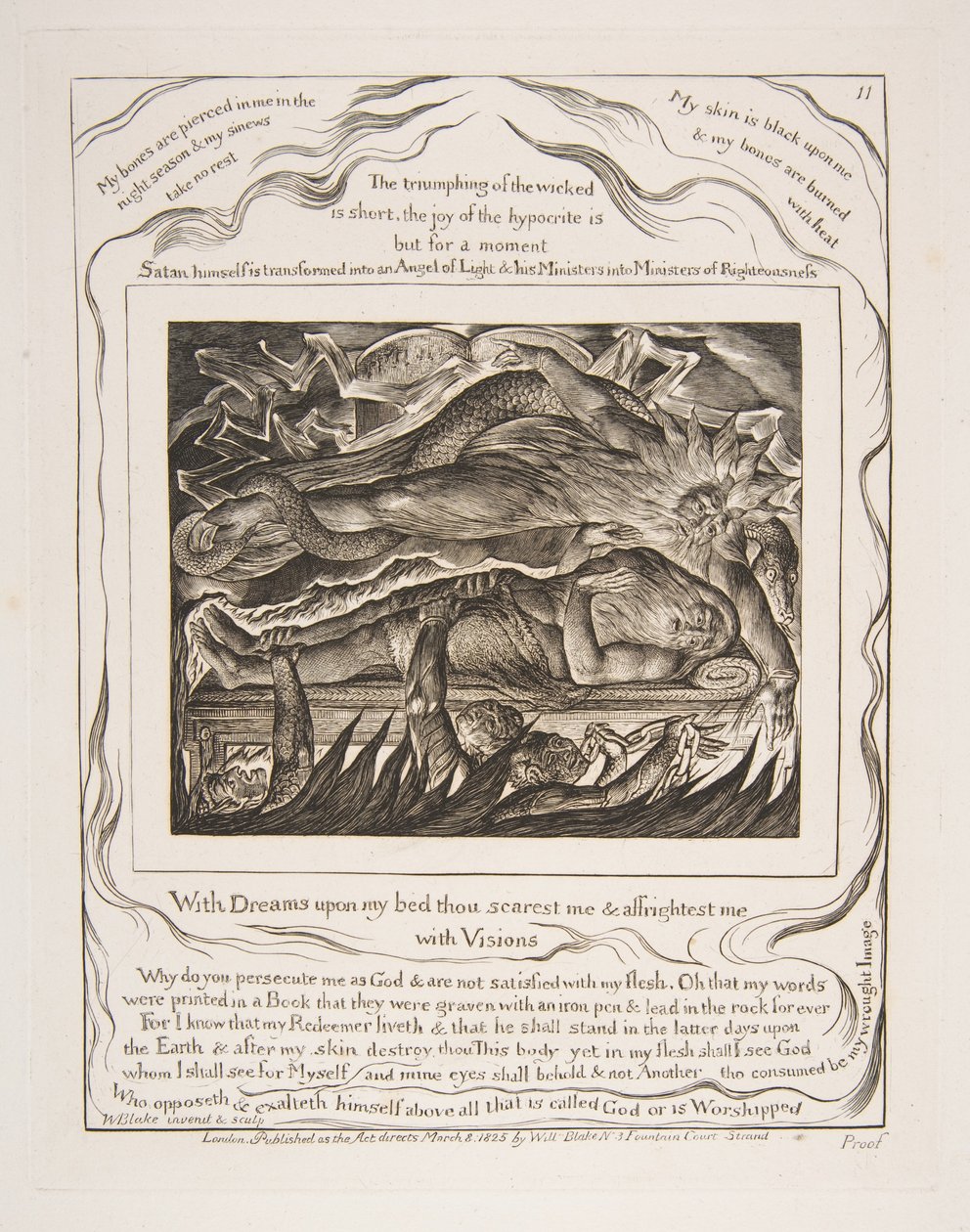 Jobs Evil Dreams, from Illustrations of the Book of Job, 1825-26 by William Blake