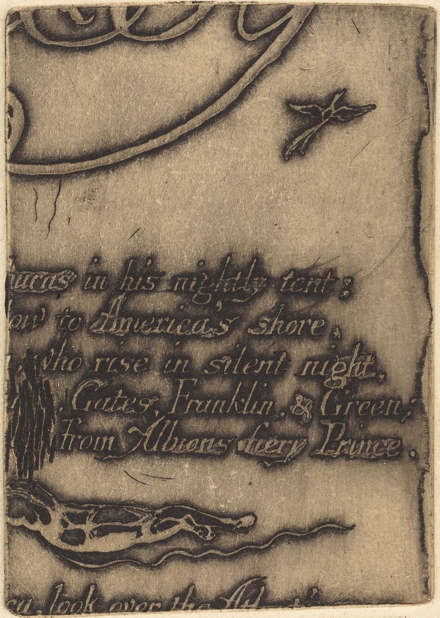Restrike from fragment of cancelled plate for "A Prophecy" by William Blake