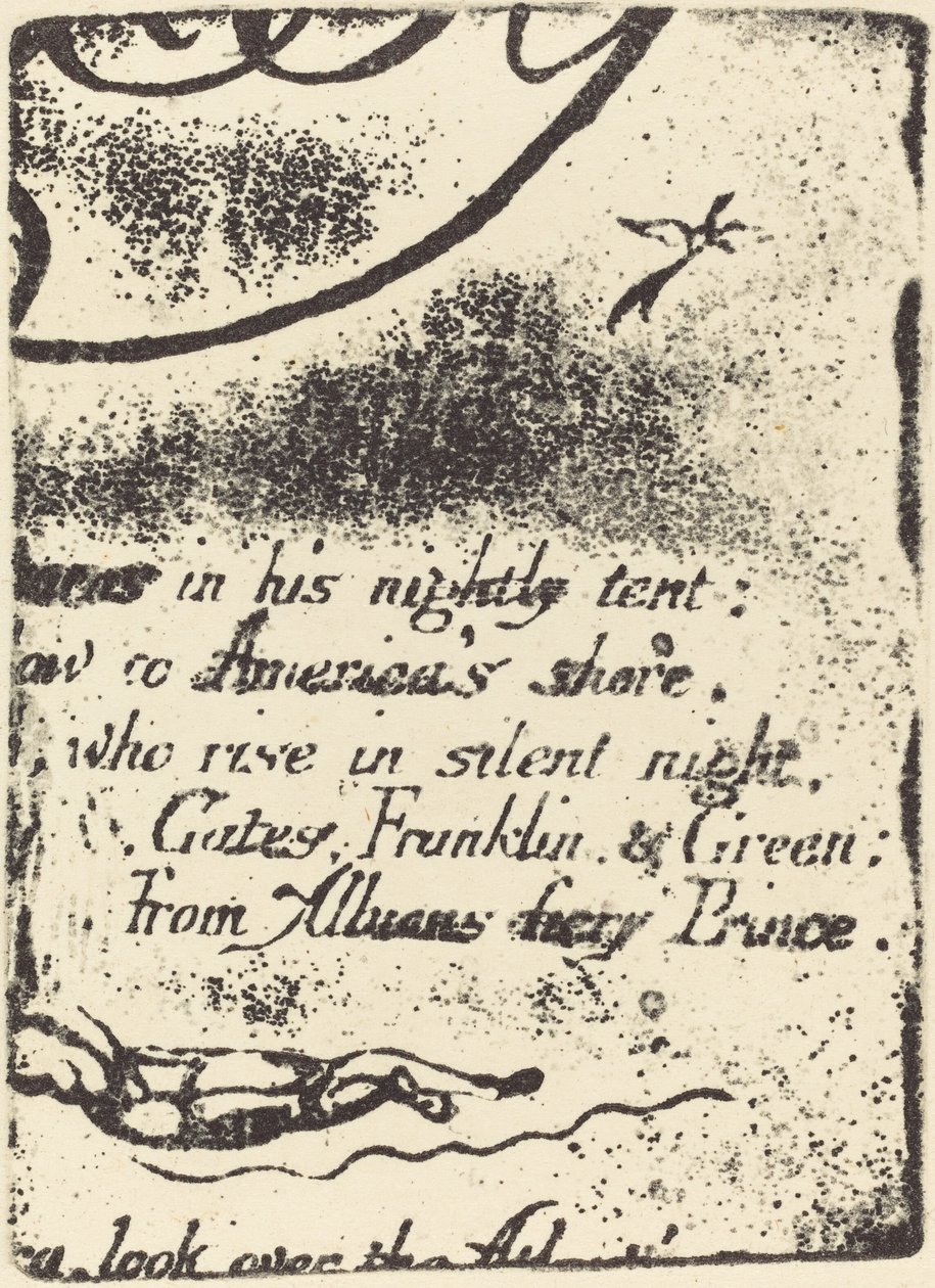 Restrike from fragment of cancelled plate for "A Prophecy" by William Blake