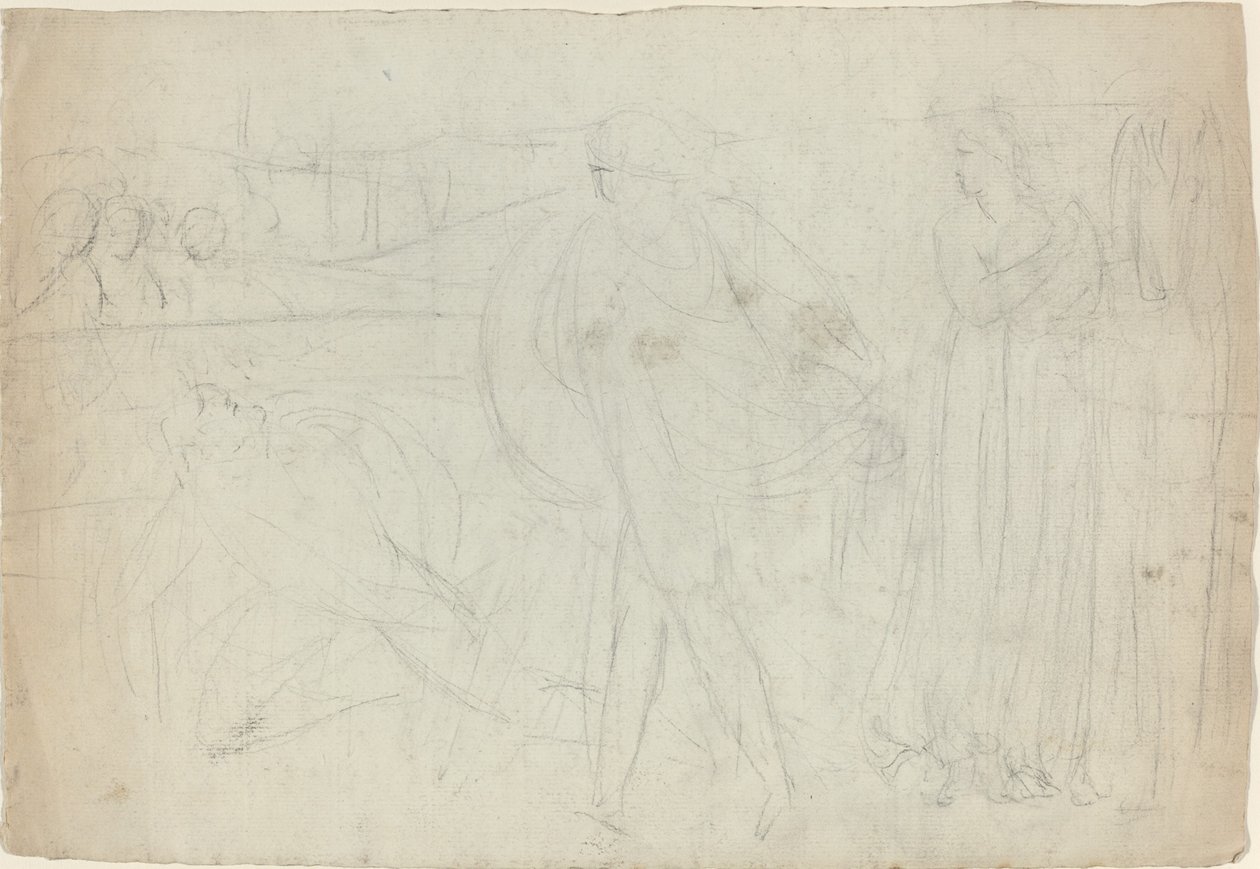 Sketch of a Swordsman Standing Over His Defeated Opponent by William Blake