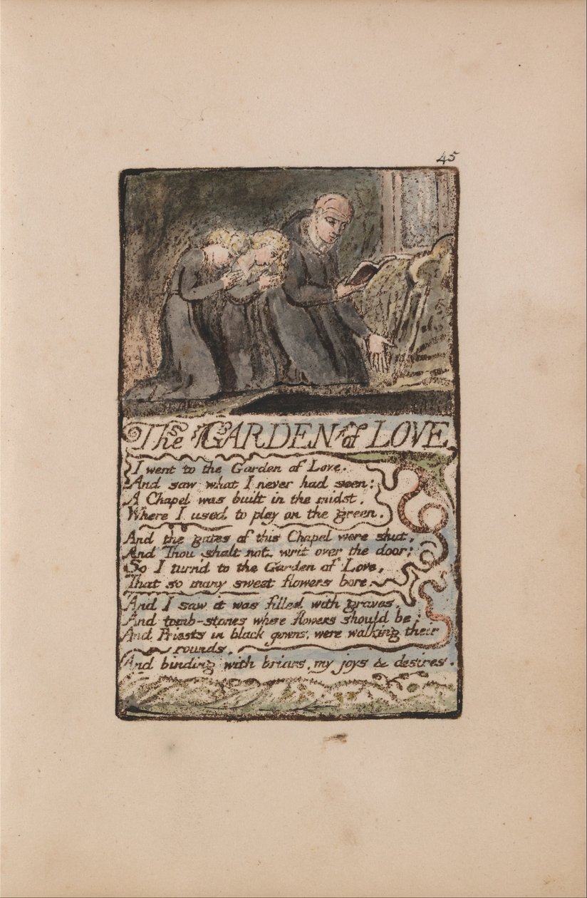 Songs of Innocence and of Experience, Plate 45, The Garden of Love (Bentley 44) by William Blake