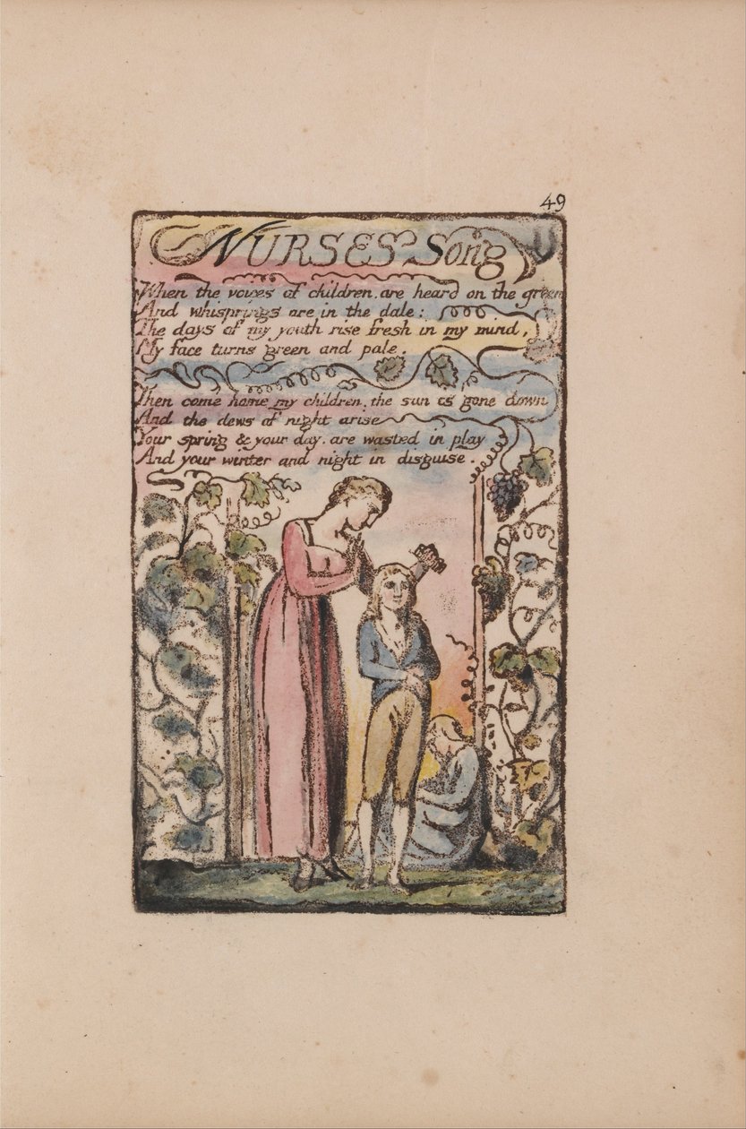 Songs of Innocence and of Experience, Plate 49, Nurses Song (Bentley 38) by William Blake
