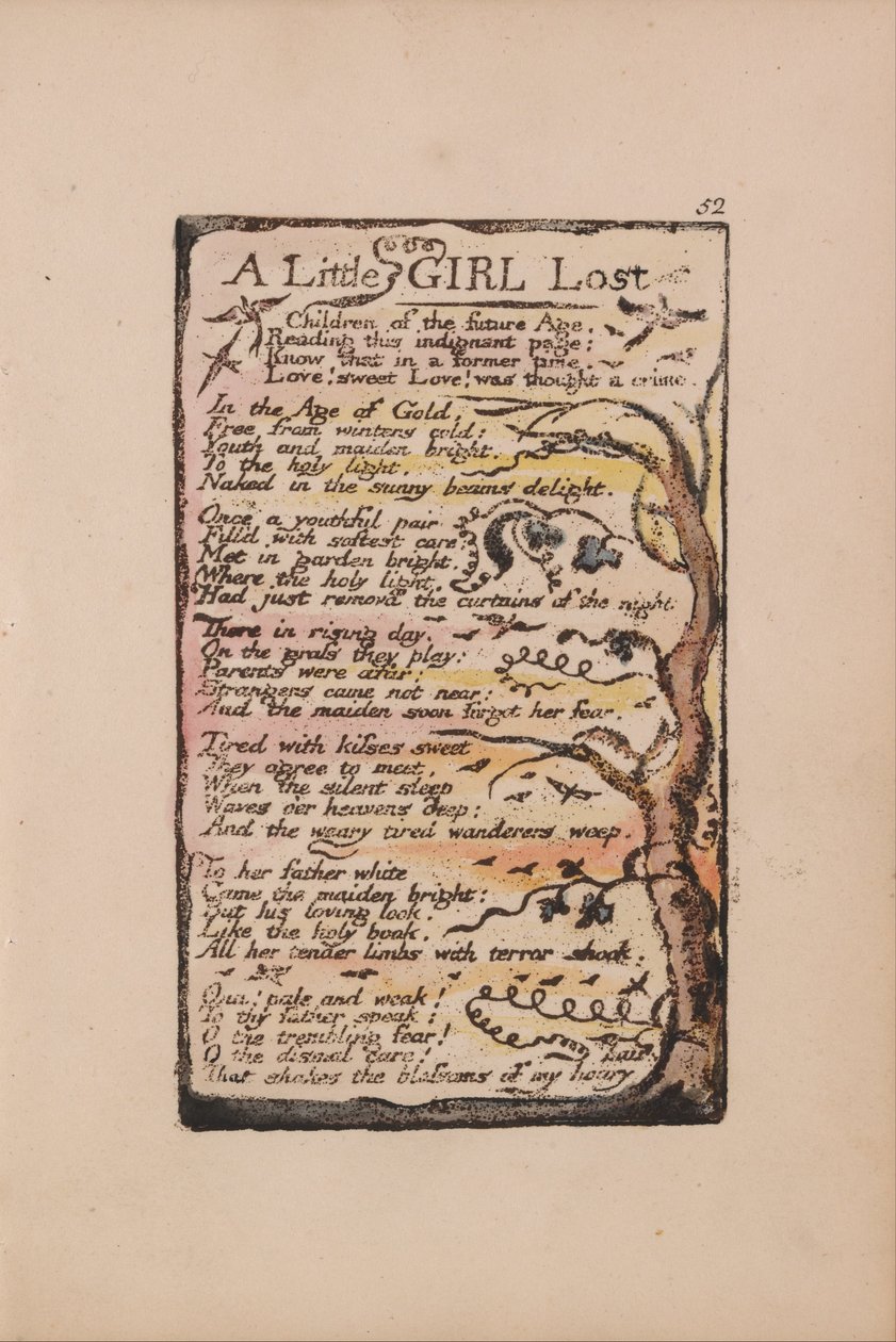 Songs of Innocence and of Experience, Plate 52, A Little Girl Lost (Bentley 51) by William Blake
