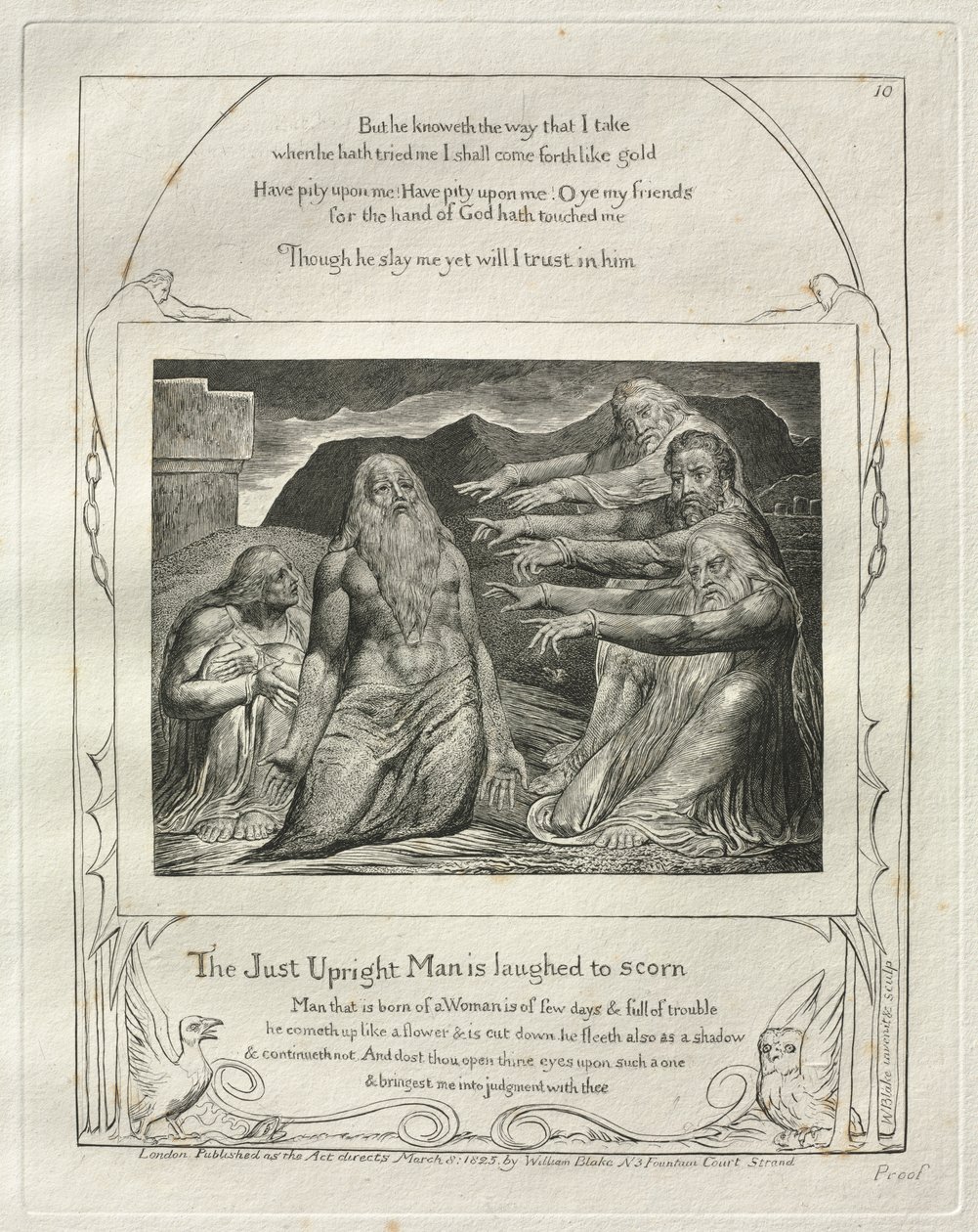 The Book of Job: Pl. 10, The Just Upright Man is laughed to scorn by William Blake