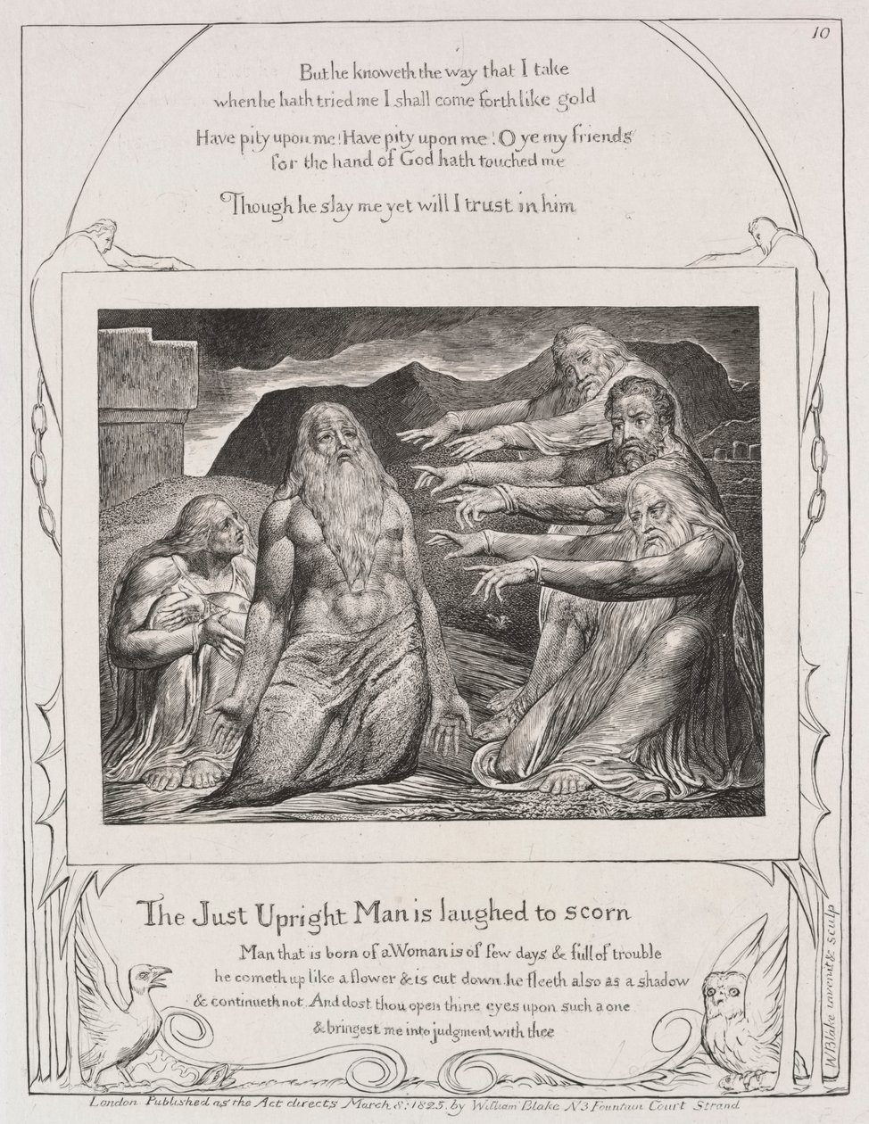 The Book of Job: Pl. 10, The just upright man is laughed to scorn by William Blake