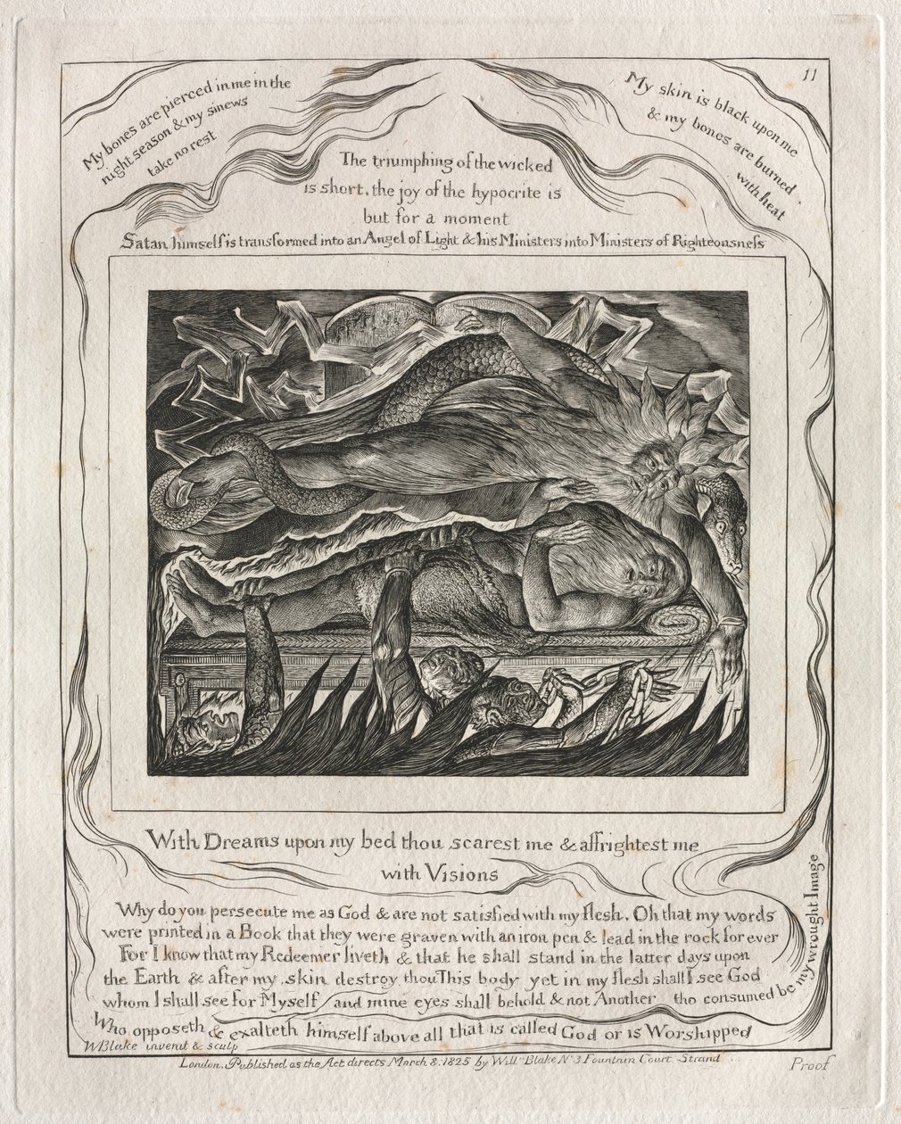 The Book of Job: Pl. 11, With Dreams Upon My Bed Thou Scarest Me and Affrightest Me by William Blake