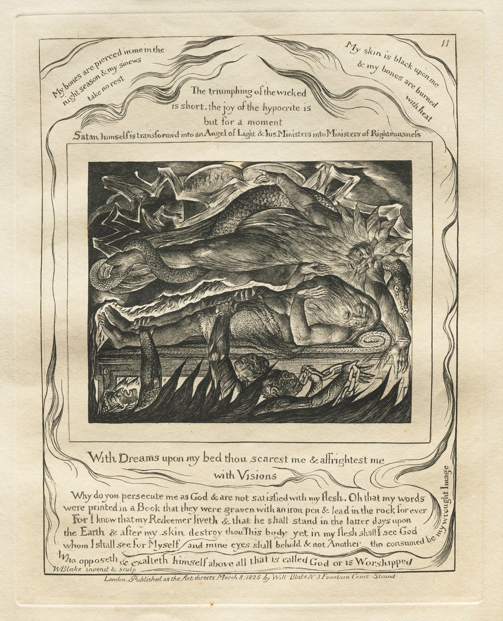 The Book of Job: Pl. 11, With Dreams Upon My Bed Thou Scarest Me and Affrightest Me by William Blake