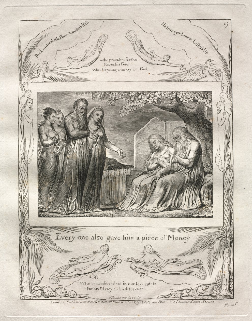 The Book of Job: Pl. 19, Every one also gave him a piece of Money by William Blake