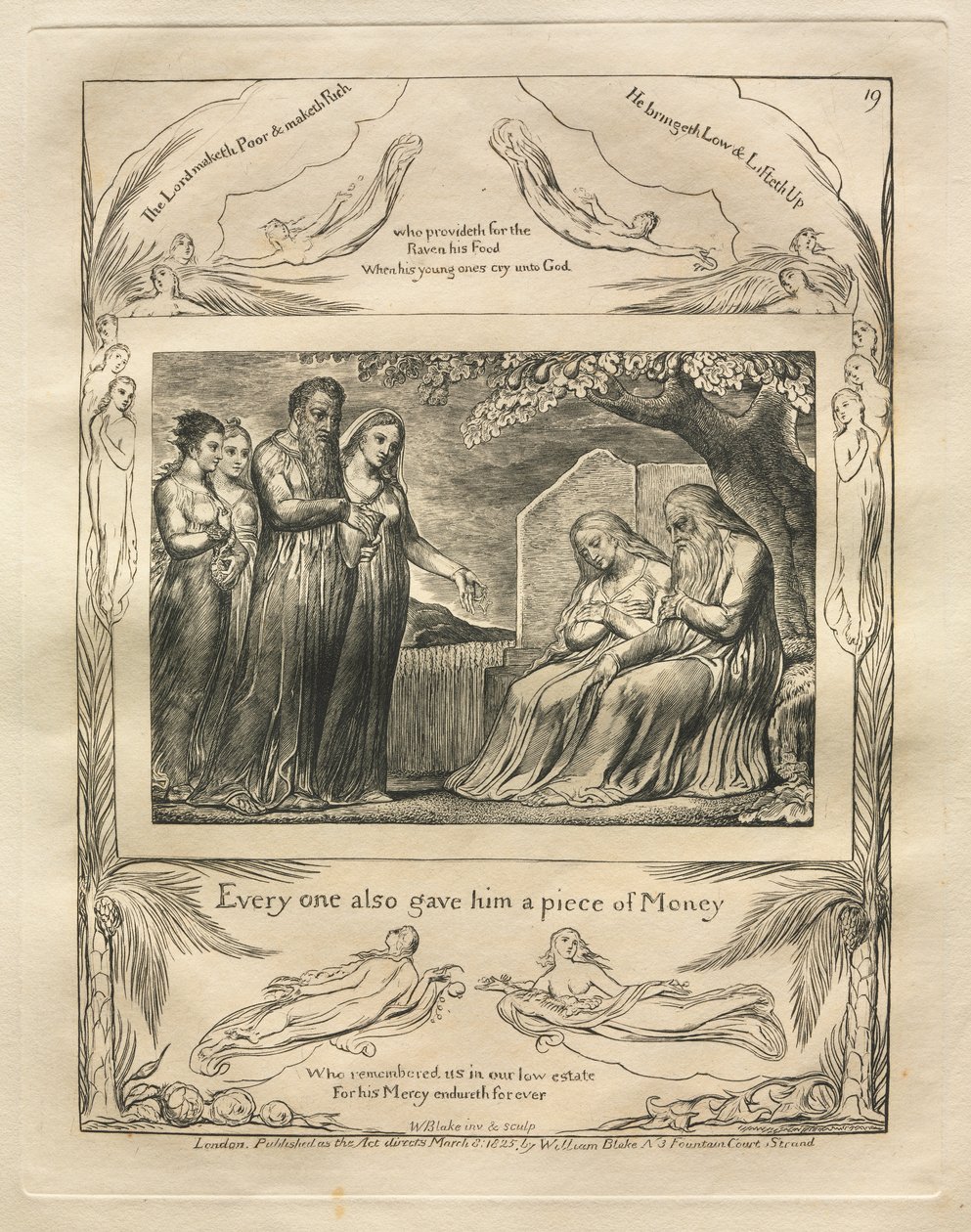 The Book of Job: Pl. 19, Every one also gave him a piece of Money by William Blake