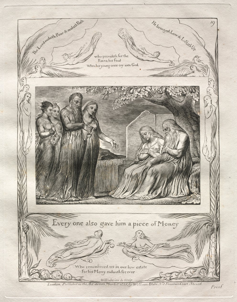 The Book of Job: Pl. 19, Every One Also Gave Him a Piece of Money, 1825 by William Blake