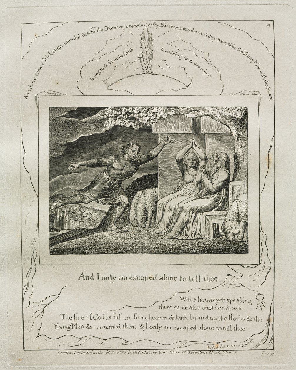 The Book of Job: Pl. 4, And I only am escaped alone to tell thee by William Blake