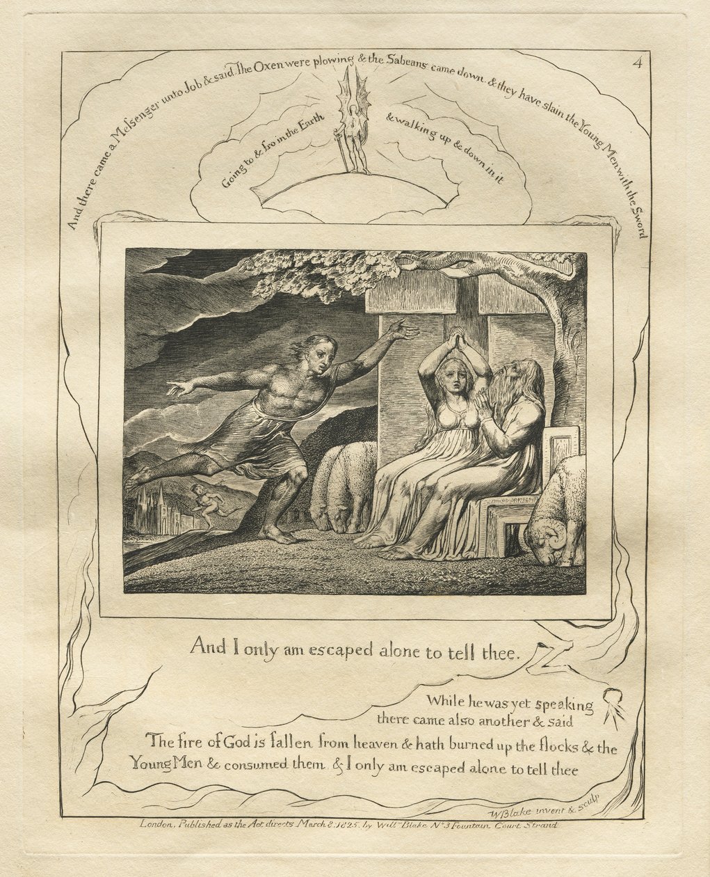 The Book of Job: Pl. 4, And I only am escaped alone to tell thee by William Blake