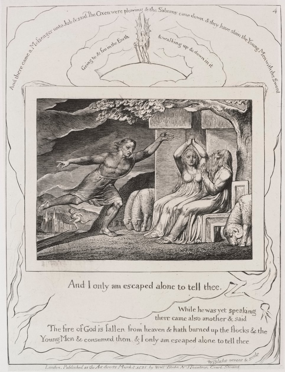 The Book of Job: Pl. 4, and I only am escaped alone to tell thee by William Blake