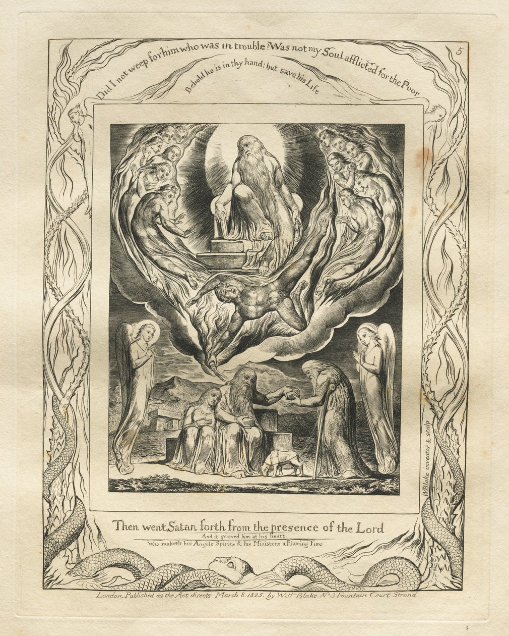 The Book of Job: Pl. 5, Then went Satan forth from the presence of the Lord by William Blake