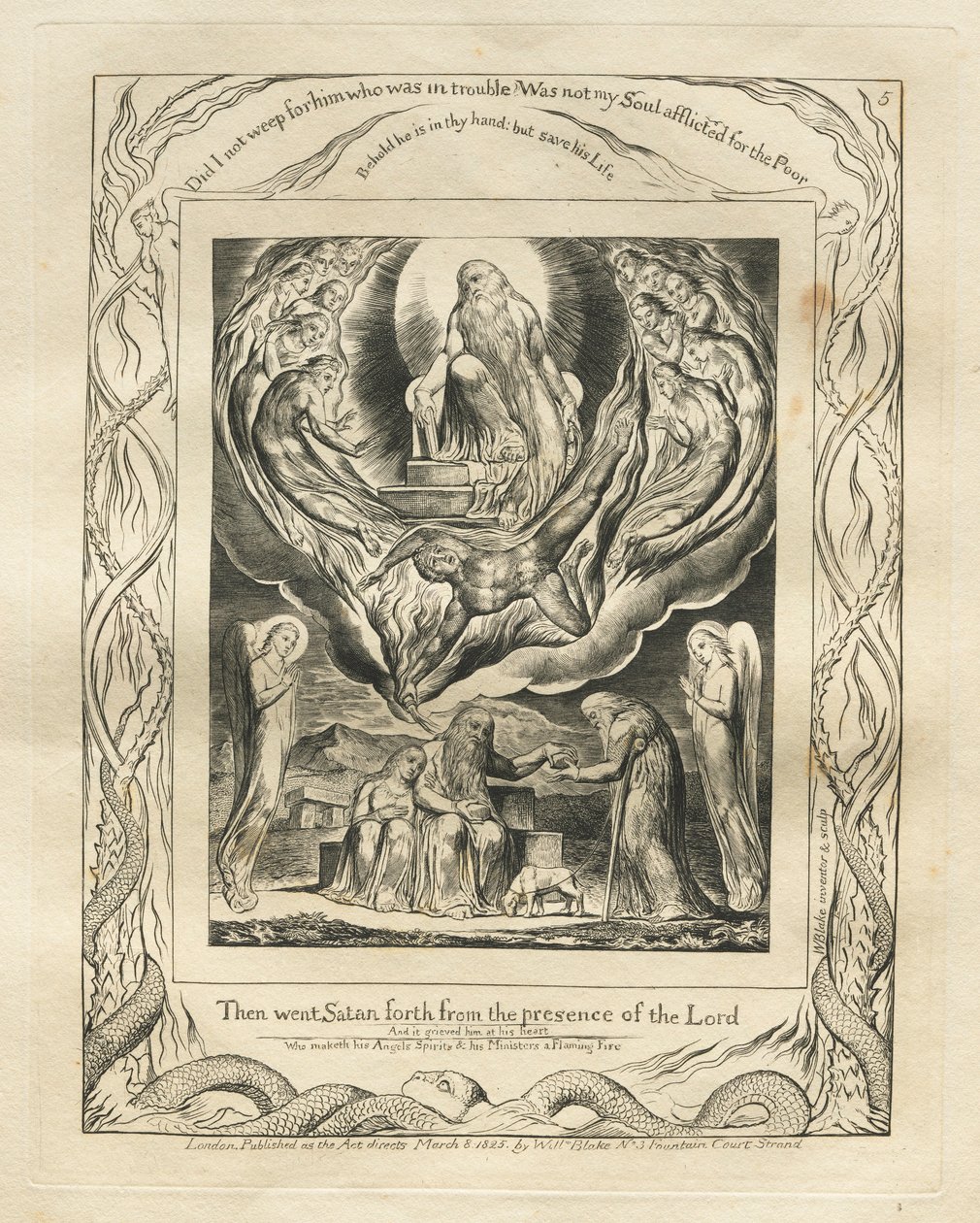 The Book of Job: Pl. 5, Then Went Satan Forth from the Presence of the Lord by William Blake