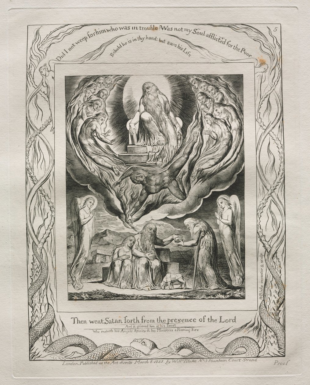 The Book of Job: Pl. 5, Then went Satan forth from the presence of the Lord, 1825 by William Blake