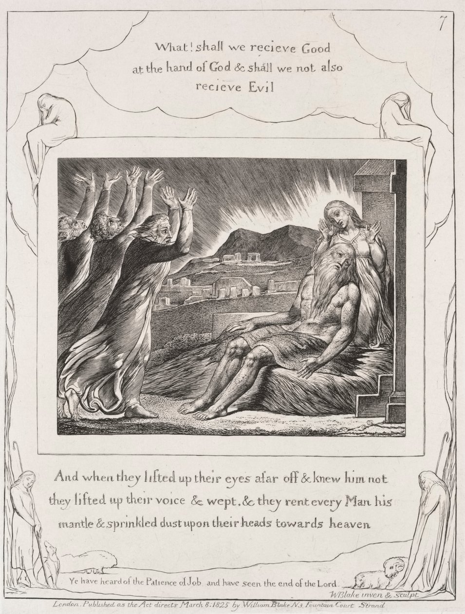 The Book of Job: Pl. 7, And when they had lifted up their eyes by William Blake