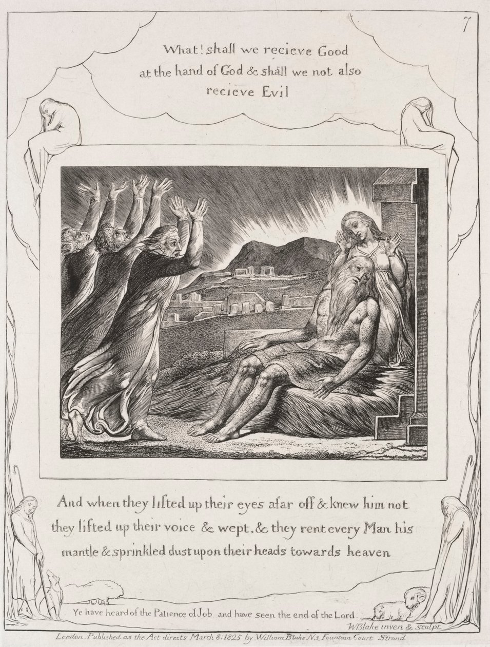 The Book of Job: Pl. 7, And when they had lifted up their eyes, 1825 by William Blake