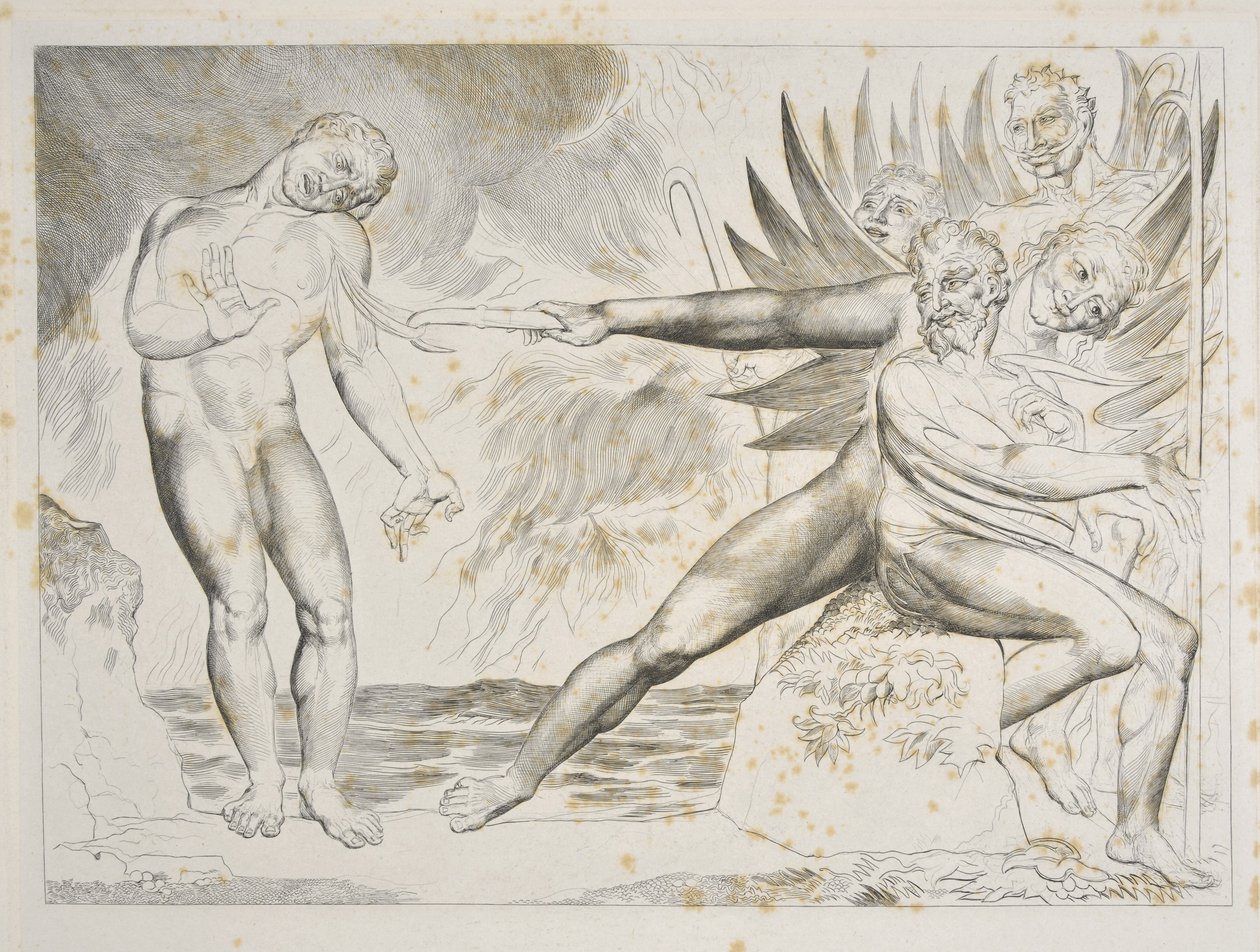 The Circle of the Corrupt Officials: The Devils tormenting Ciampolo (detail) by William Blake