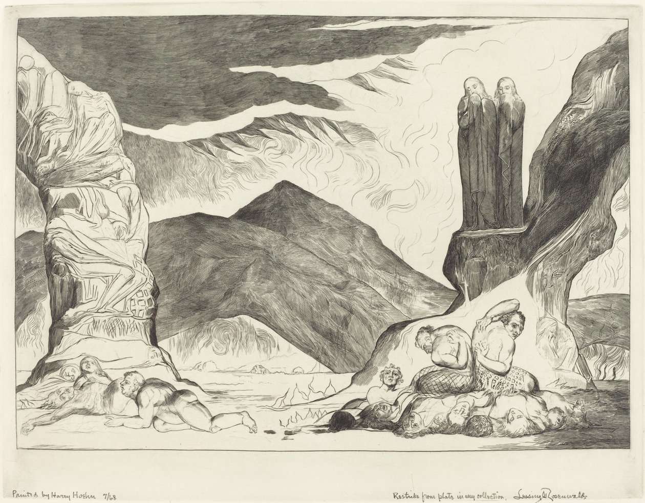 The Circle of the Falsifiers; Dante and Virgil Covering their Noses because of the Stench by William Blake