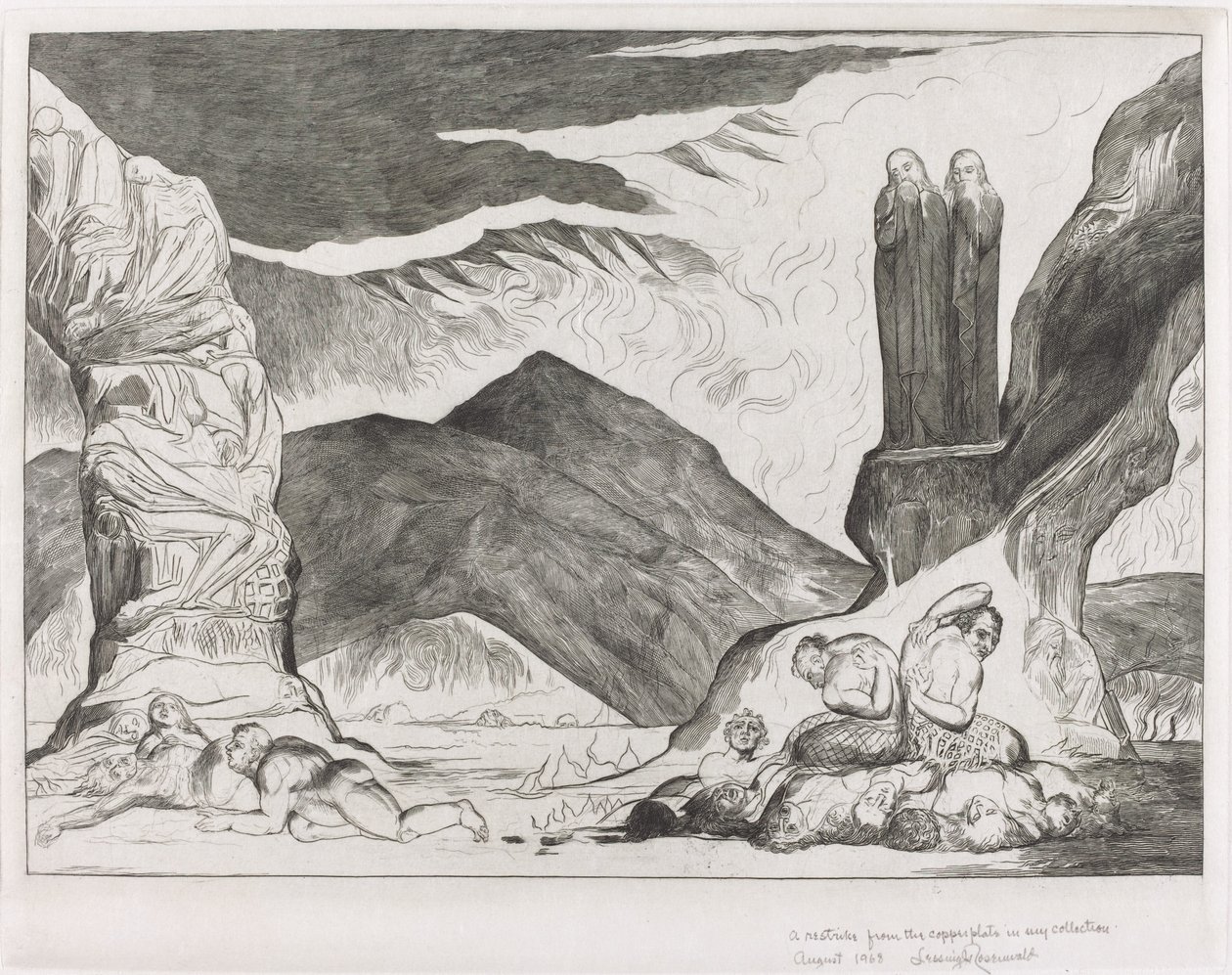 The Circle of the Falsifiers; Dante and Virgil Covering their Noses because of the Stench by William Blake