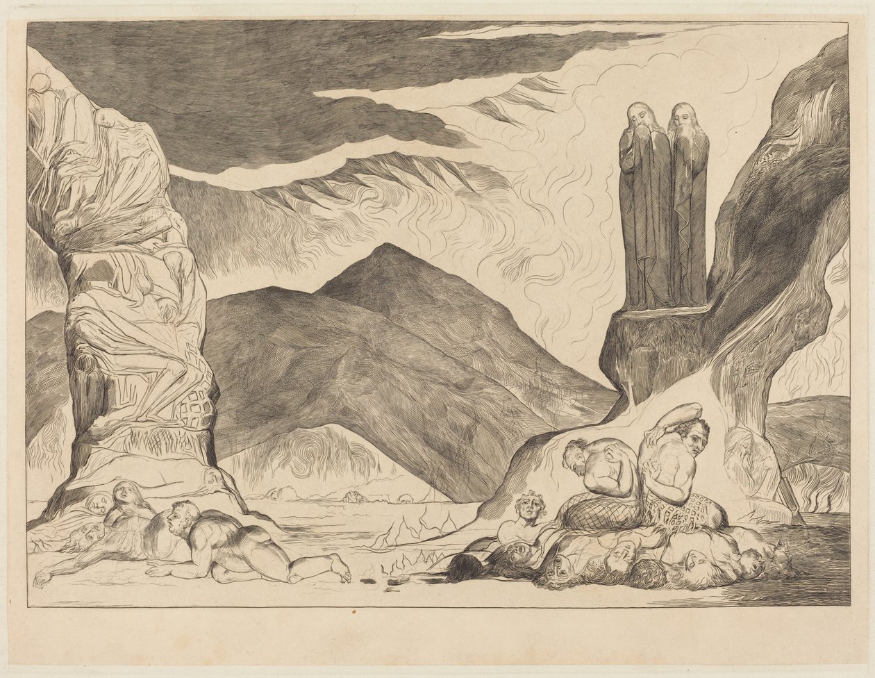 The Circle of the Falsifiers: Dante and Virgil Covering their Noses by William Blake