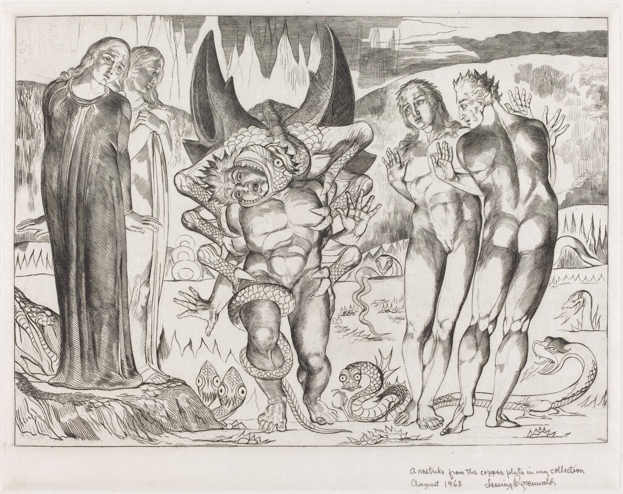 The Circle of the Thieves; Agnolo Brunelleschi Attacked by a Six-Footed Serpent by William Blake