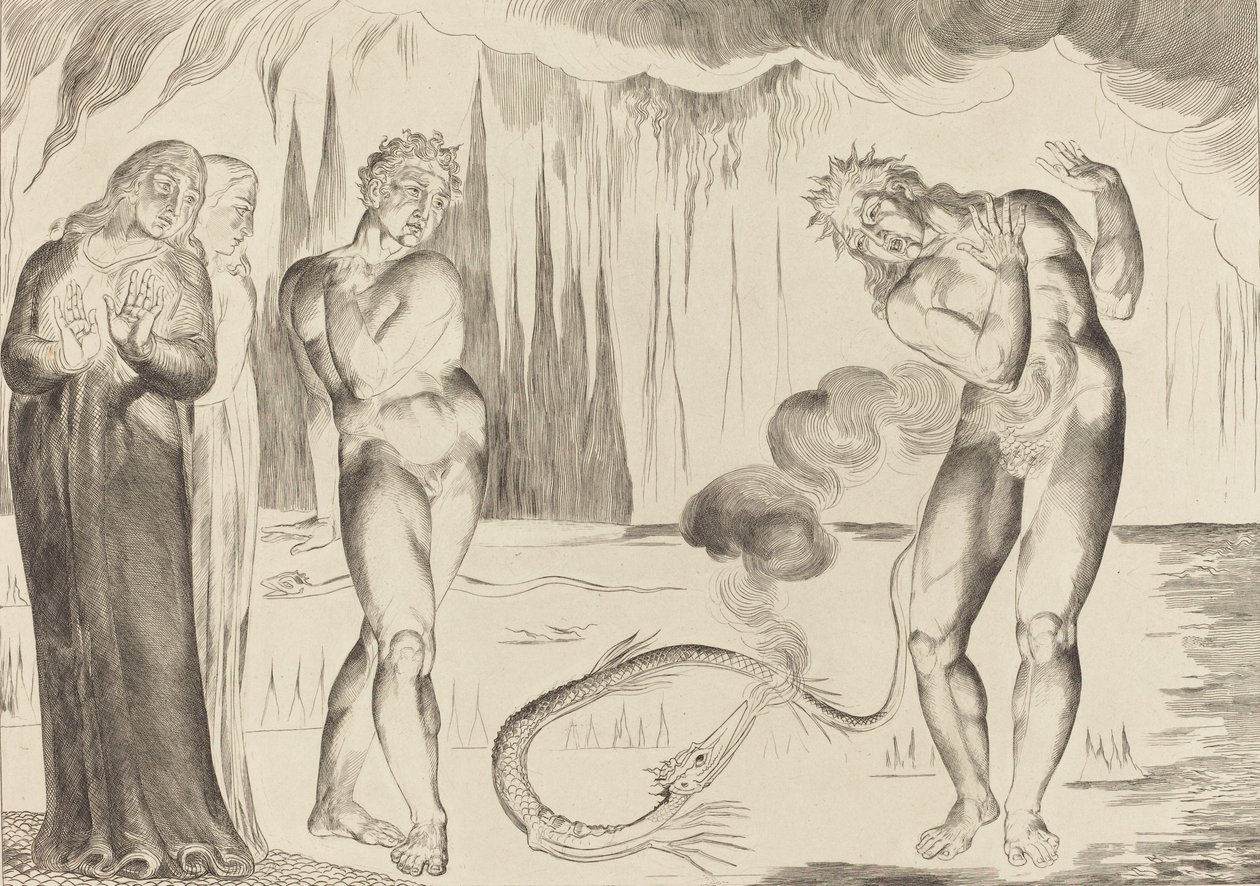 The Circle of the Thieves, Buoso Donati Attacked by the Serpent by William Blake